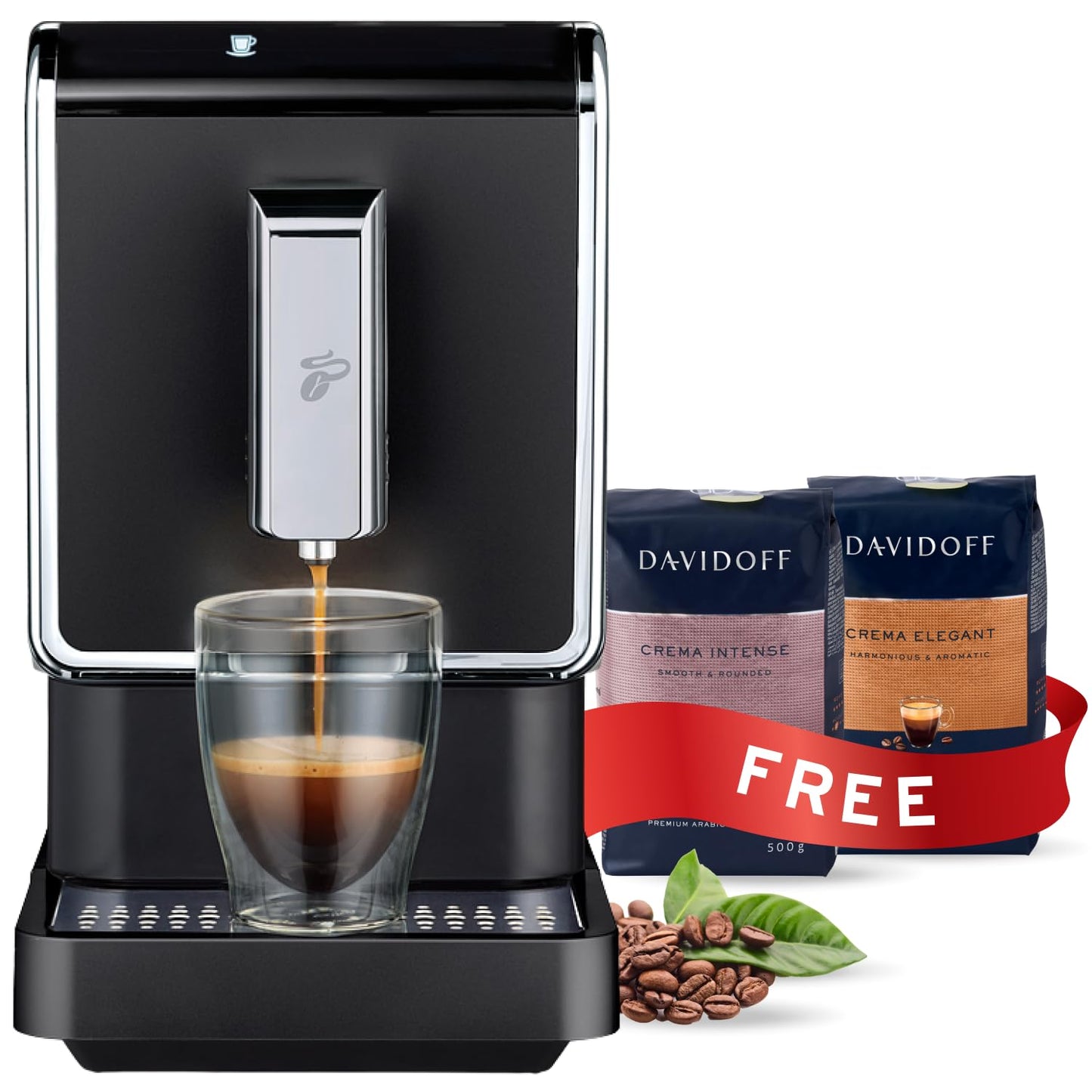 Tchibo Single Serve Coffee Maker - Automatic Espresso Coffee Machine - Built-in Grinder, No Coffee Pods Needed - Comes with 2 x 17.6 Ounce Bags of Whole Beans